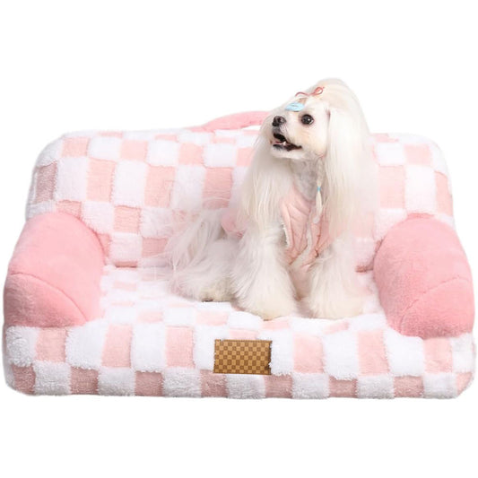 Jacquard Luxury Solid Color Pattern Leather Fur Machine Washable Detachable Cover Pet Bed