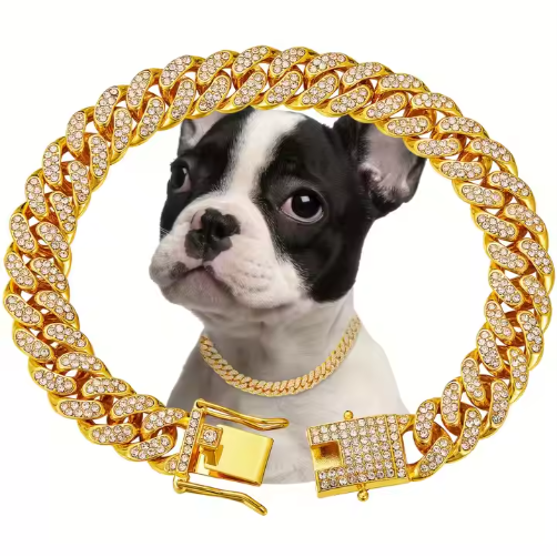 Hiphoppet Beautiful Hot Sale Luxury Alloy Dog Chain Sparkling Diamond Secure Metal Chain Choker For Dogs And Cats