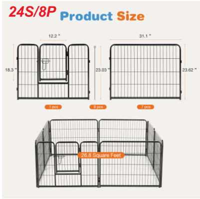 Dog Playpen Indoor Fence Height Metal Exercise Pen With Door Small Puppy-Medium-Large Dogs Animal Pet For Outdoor, Garde