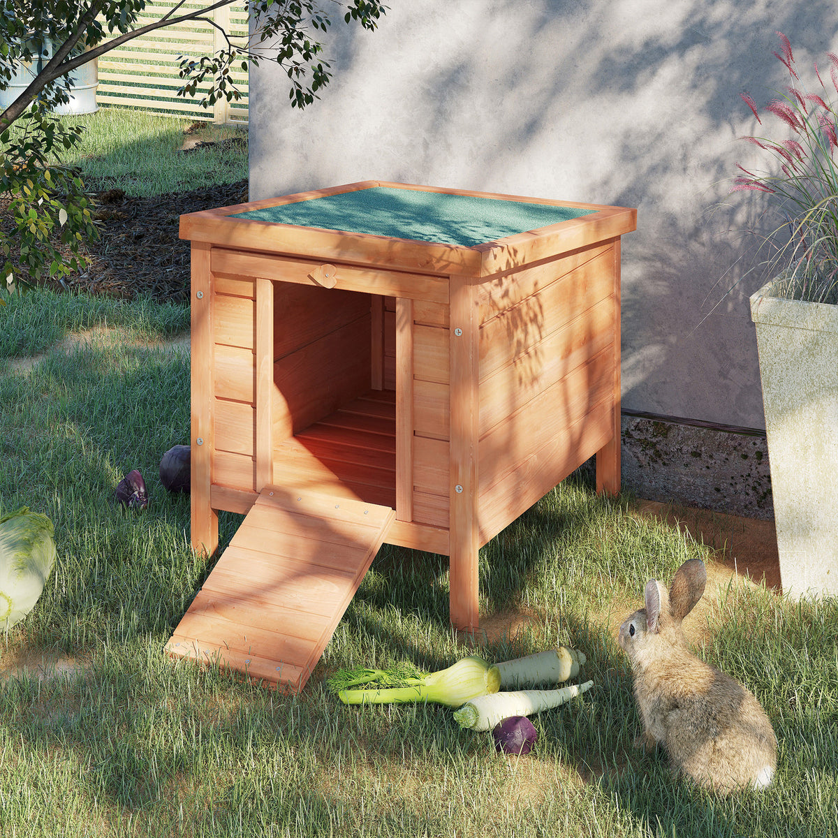 Small Wooden Rabbit Hutch Bunny Cage Guinea Pig Cage Duck House Dog House with Openable & Waterproof Roof, for Rabbits,