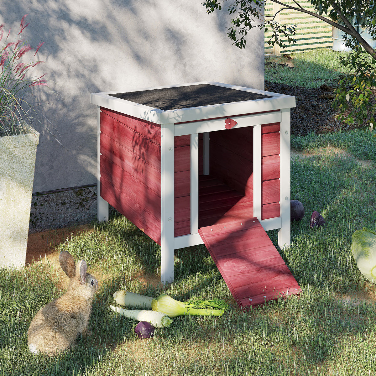 Small Wooden Rabbit Hutch Bunny Cage Guinea Pig Cage Duck House Dog House with Openable & Waterproof Roof, for Rabbits,