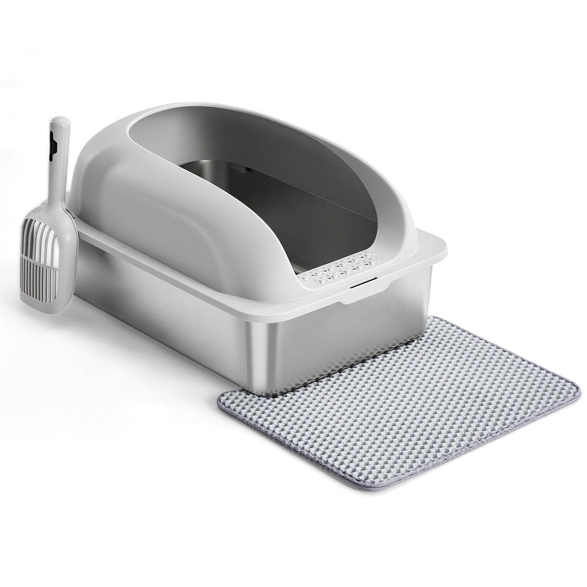 Stainless Steel Cat Litter Box With Lid, Large Cat Litter Box For Big Cats, Scoop And Mat Included