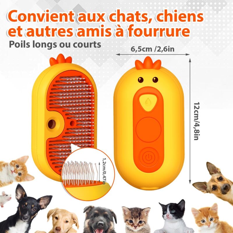 Cat & Dog Steam Brush with Release Button | Rechargeable