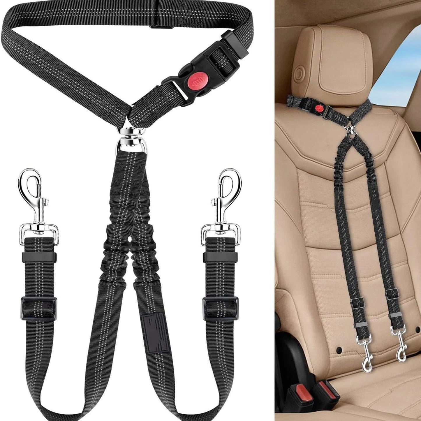 Double Dog Car Seat Belt 2-Pack | No-Tangle Safety Seatbelt