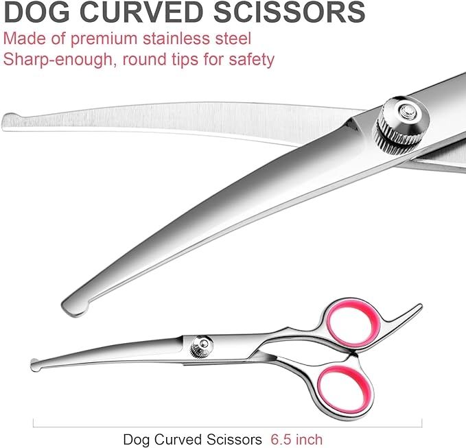 Curved Dog Scissors 19cm, Silver, Rounded Tip Pet Grooming Shears
