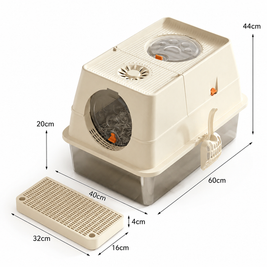 Cream White Extra Large Stainless Steel Cat Litter Box | Round Top