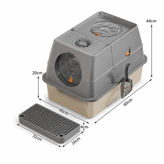 Dark Grey Extra Large Stainless Steel Cat Litter Box | Round Top