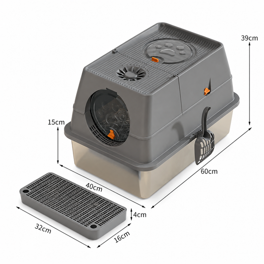 Dark Grey Large Stainless Steel Cat Litter Box | Round Top