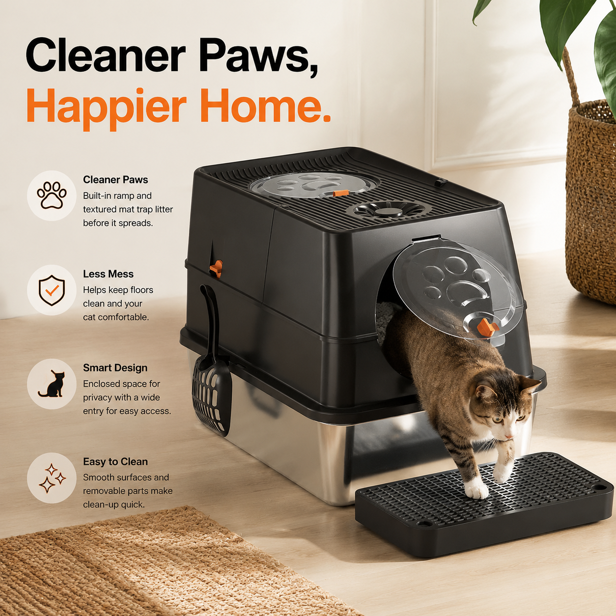 Light Grey Large Stainless Steel Cat Litter Box | Round Top