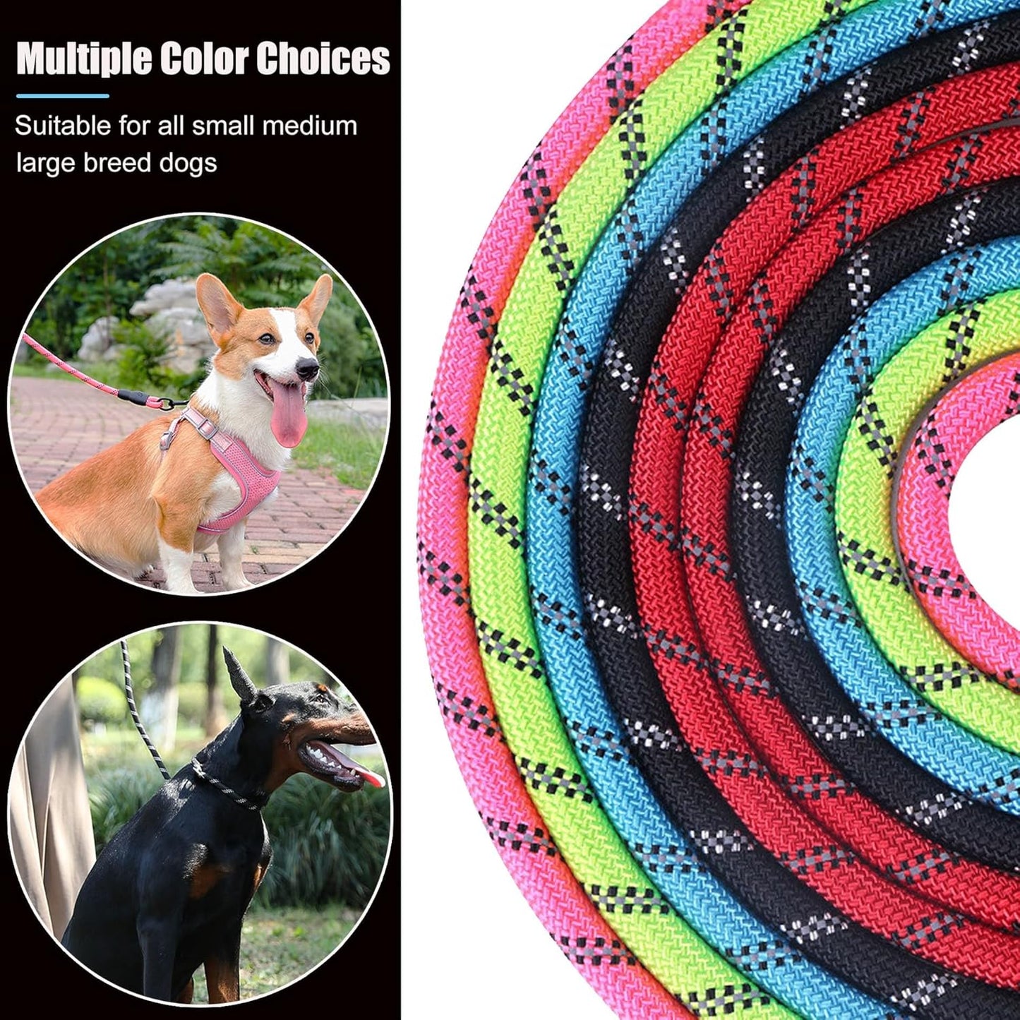 Heavy Duty Nylon Dog Leash | 2 Pack | 4/5/6 FT | Reflective