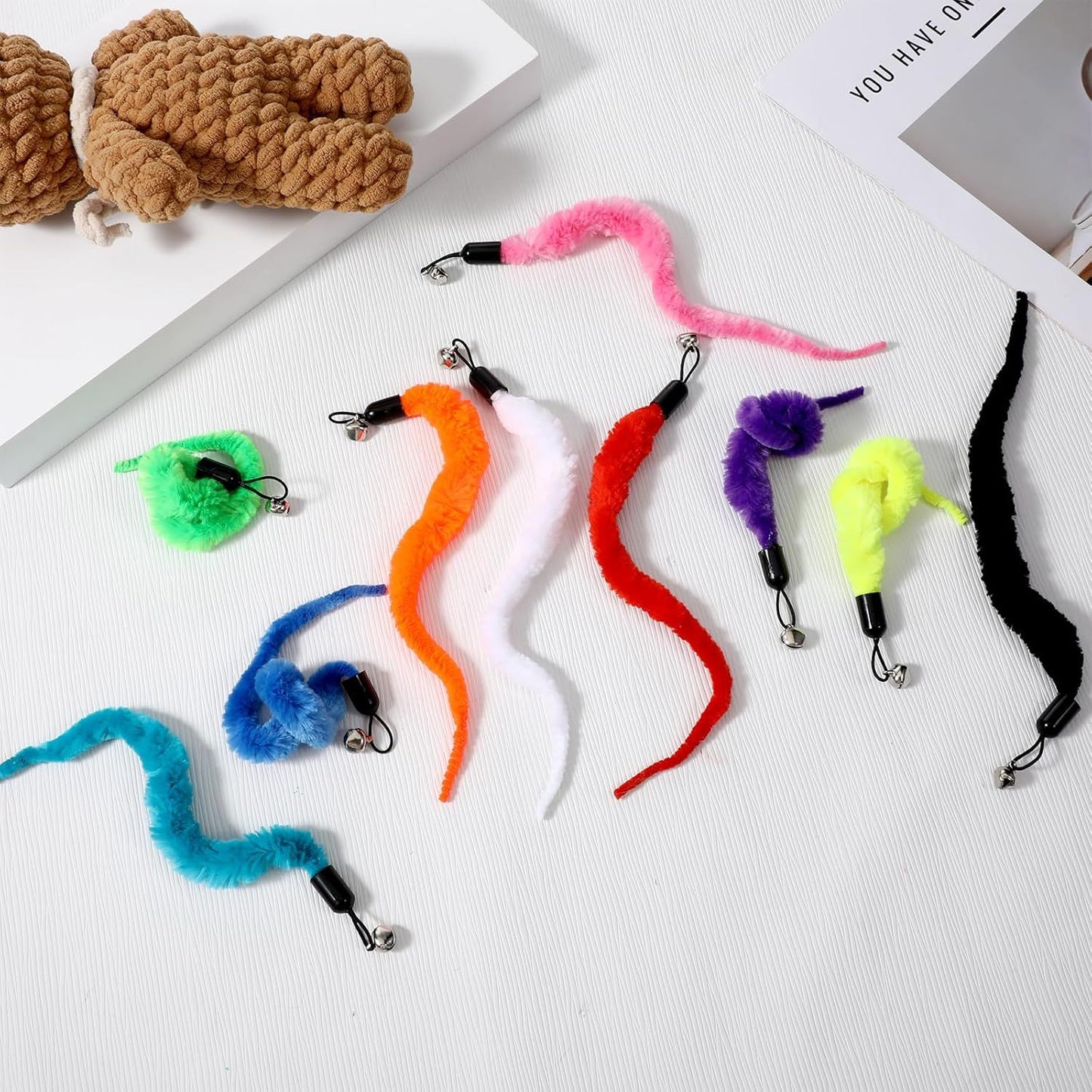 Cat Worm Toys 10-Pack | Colourful Interactive Wand Attachments