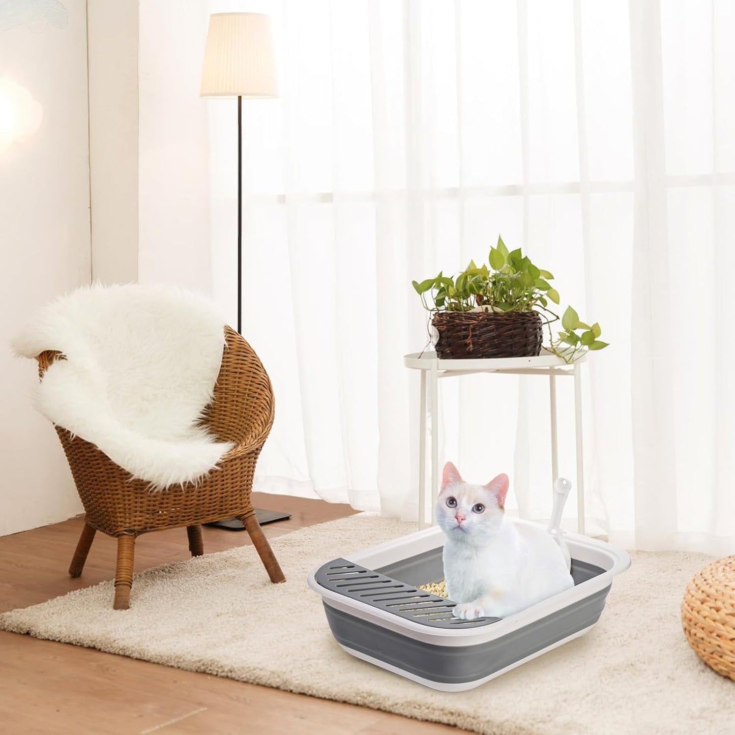 Collapsible Cat Litter Box | 17.7" Open Foldable Tray