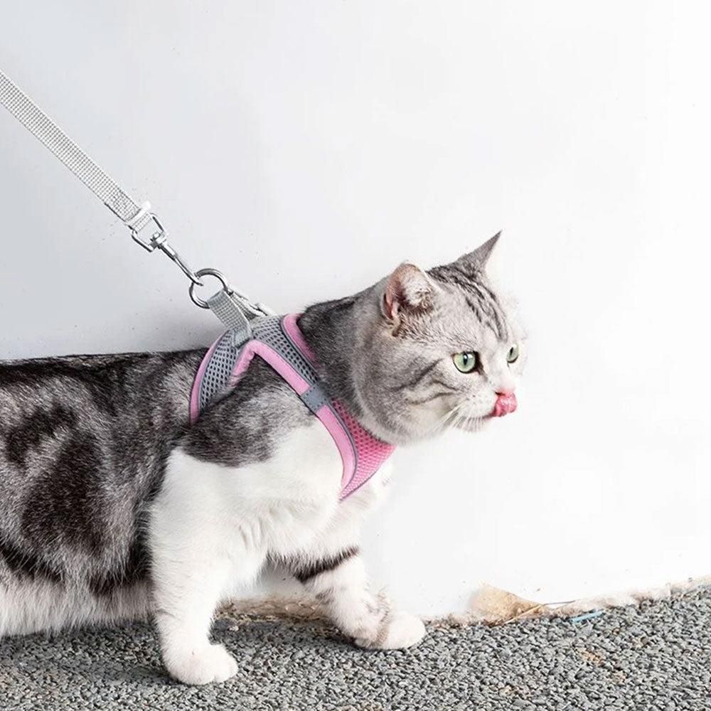 Cat Harness and Leash Set | Breathable Reflective Vest | Pink | Small