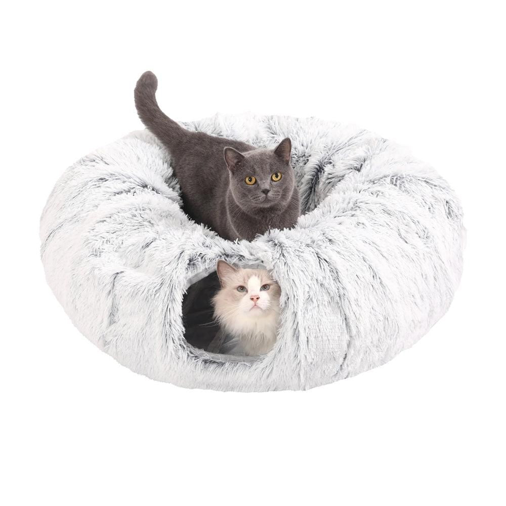 Plush Cat Tunnel with Cat Bed Pet Cat Tunnel Toys Gray