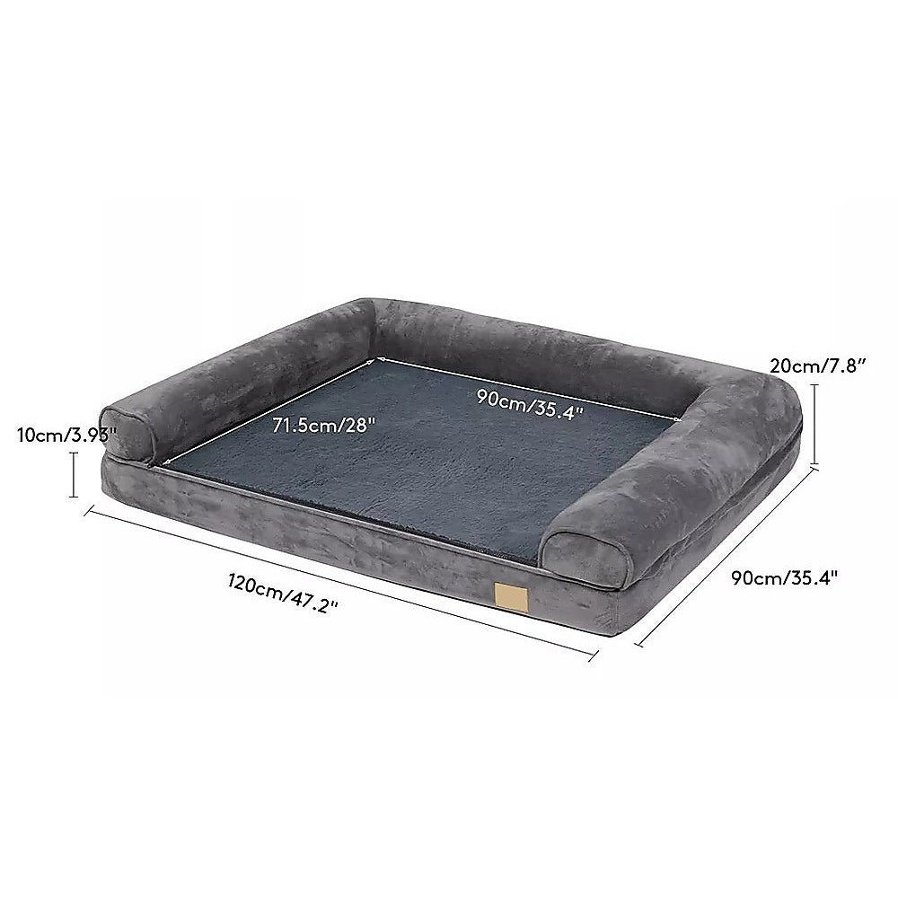 XL Large Orthopedic Dog Bed | 3-Side Comfort Bolster Padded