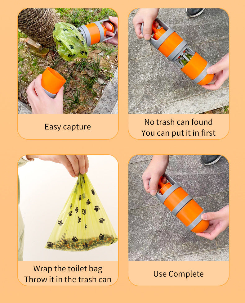 Dog Pooper Scooper with Integrated Bag Dispenser | Orange & Grey