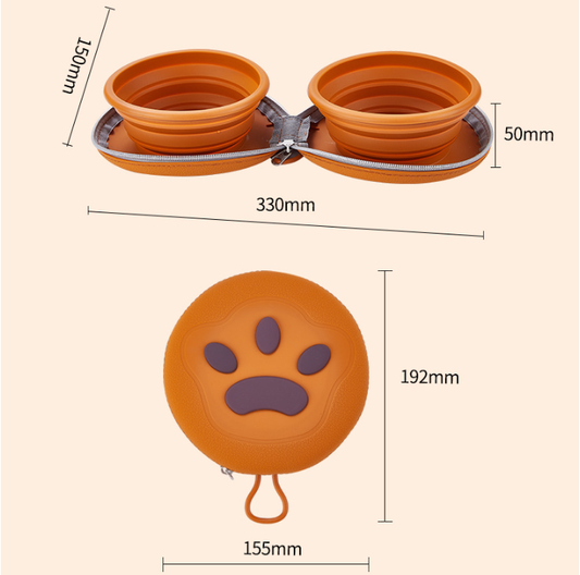Brown-Pink Collapsible Silicone Travel Pet Bowls | Dogs & Cats