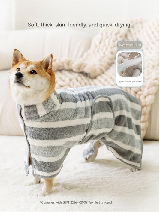Grey & White Pet Quick-Dry Bathrobe | Coral Fleece | Dogs & Cats