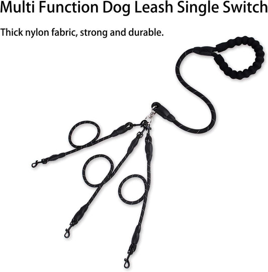 Black 3-in-1 No-Tangle Dog Leash for 1-3 Small Large Dogs