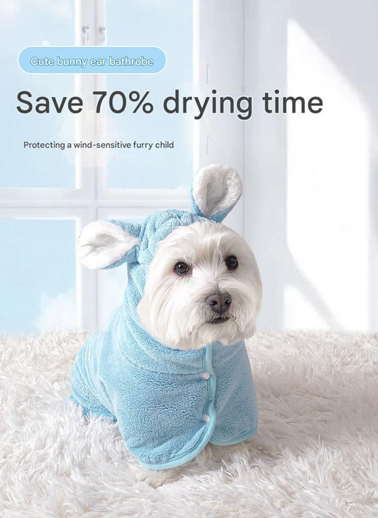 Blue L Pet Drying Robe with Hood | Dogs & Cats