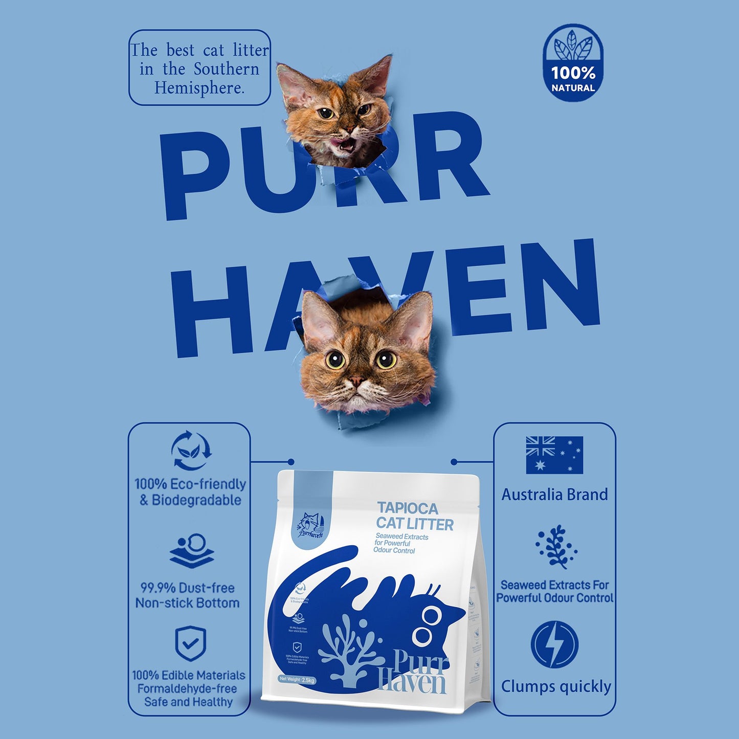 PurrHaven Tapioca Clumping Cat Litter | 7.5kg x 3 Pack