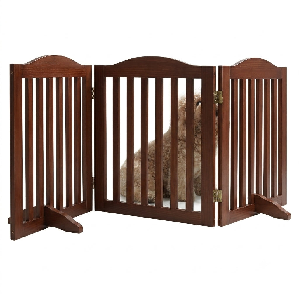 Wooden Freestanding Foldable Pet Gate for Dogs, 24 inch 3 Panels Step Over Fence, Dog Gate for The House, Doorway