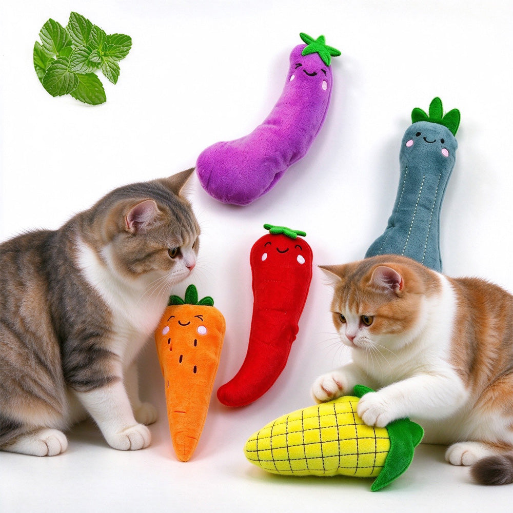 5 Pack Vegetable Catnip Plush Toys, Cute Kicker Chew Toys For Indoor Cats