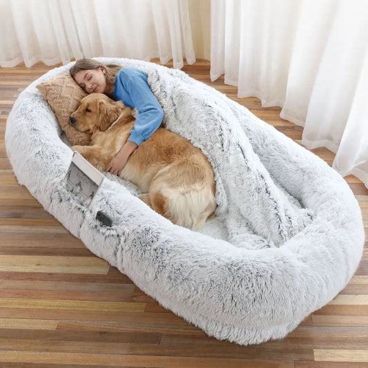 Human Dog Bed, Large Size Fits You And Pets, Washable Faux Fur Dog Bed For People Doze Off, Napping Orthopedic Dog Bed,