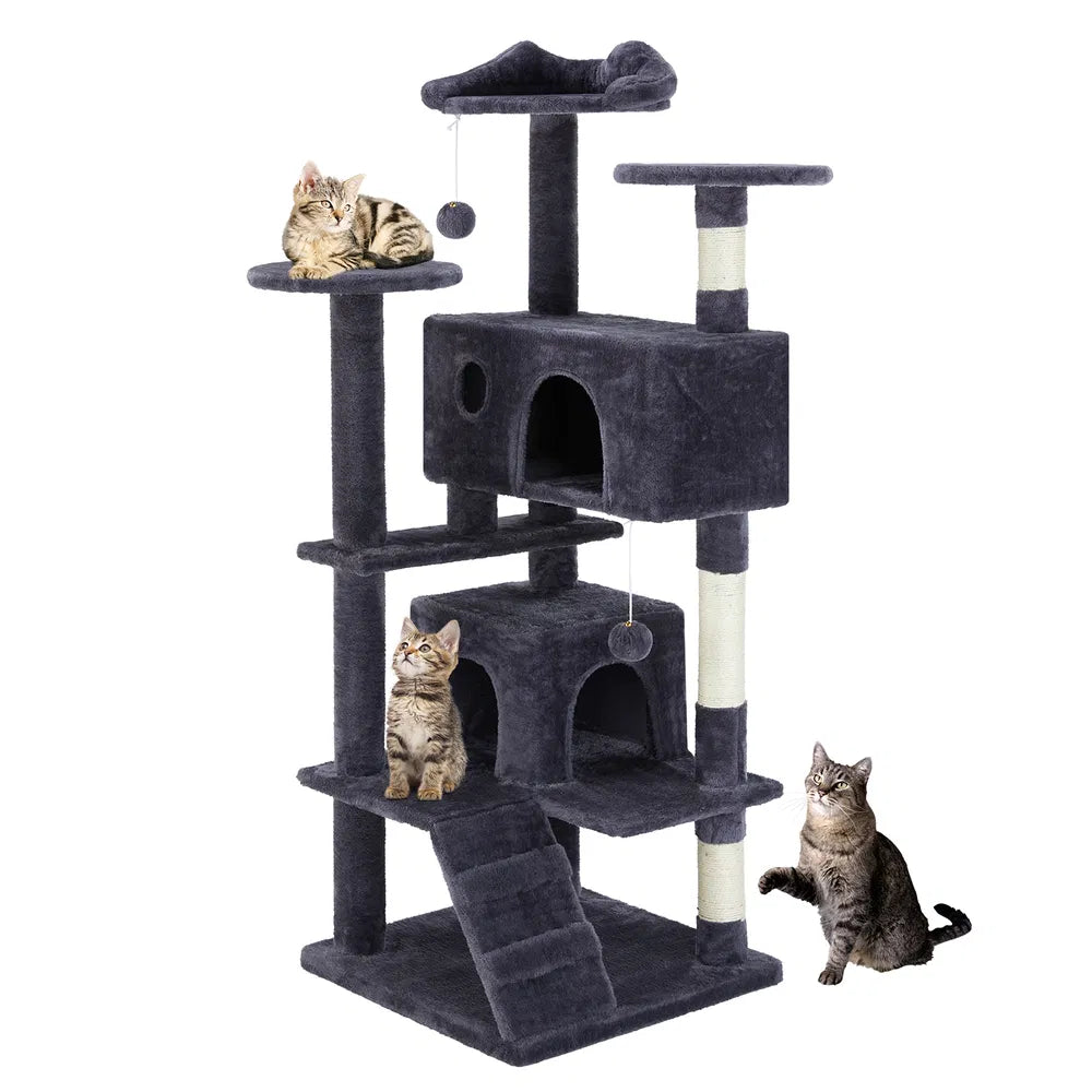 Multi-functional Cat Tree House Cat Climbing Frame, Lounge And Recreation Area Detachable Toy, 54in