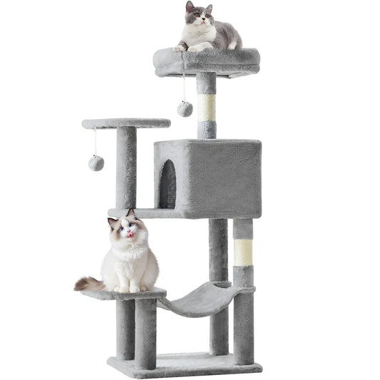 44 inch Cat Tree Tower, Multi-Cat Climbing Tower with, Natural Sisal Scratching Posts, Extended Platform, Hammock