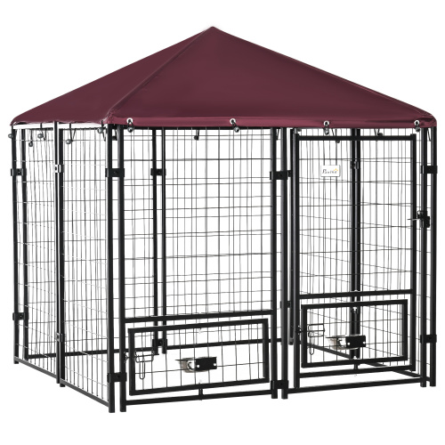Outdoor Kennel With Rotating Bowl Rack, Walk-in Pet Playpen, Welded Wire Steel Dog Pen, With Waterproof And UV Resistant