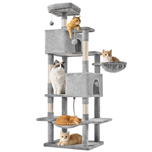 66 Inch Cat Tree Tower, Large Multi-Cat Climbing Extended Platform, Hammock, Pet House For Indoor Cats And Kittens Play