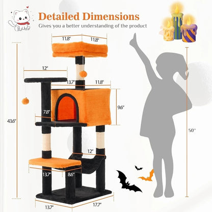 Multi-Level Cat Tower, Cat Tree With Full-Wrapped Sisal Scratching Posts, 2 Condos And Hanging Toy For Multi-Cats And Ac