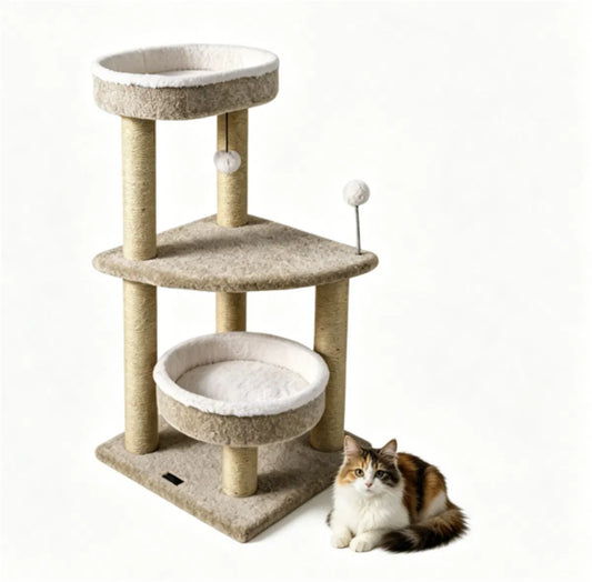 36" Compact SpaceSaving Cat Activity Center, HeavyDuty Stable Cat Climbing Furniture with Plush Rest Areas & Pompom Toy 