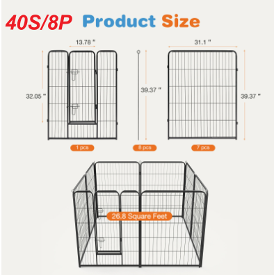Dog Playpen Indoor Fence Height Metal Exercise Pen With Door Small Puppy-Medium-Large Dogs Animal Pet For Outdoor, Garde