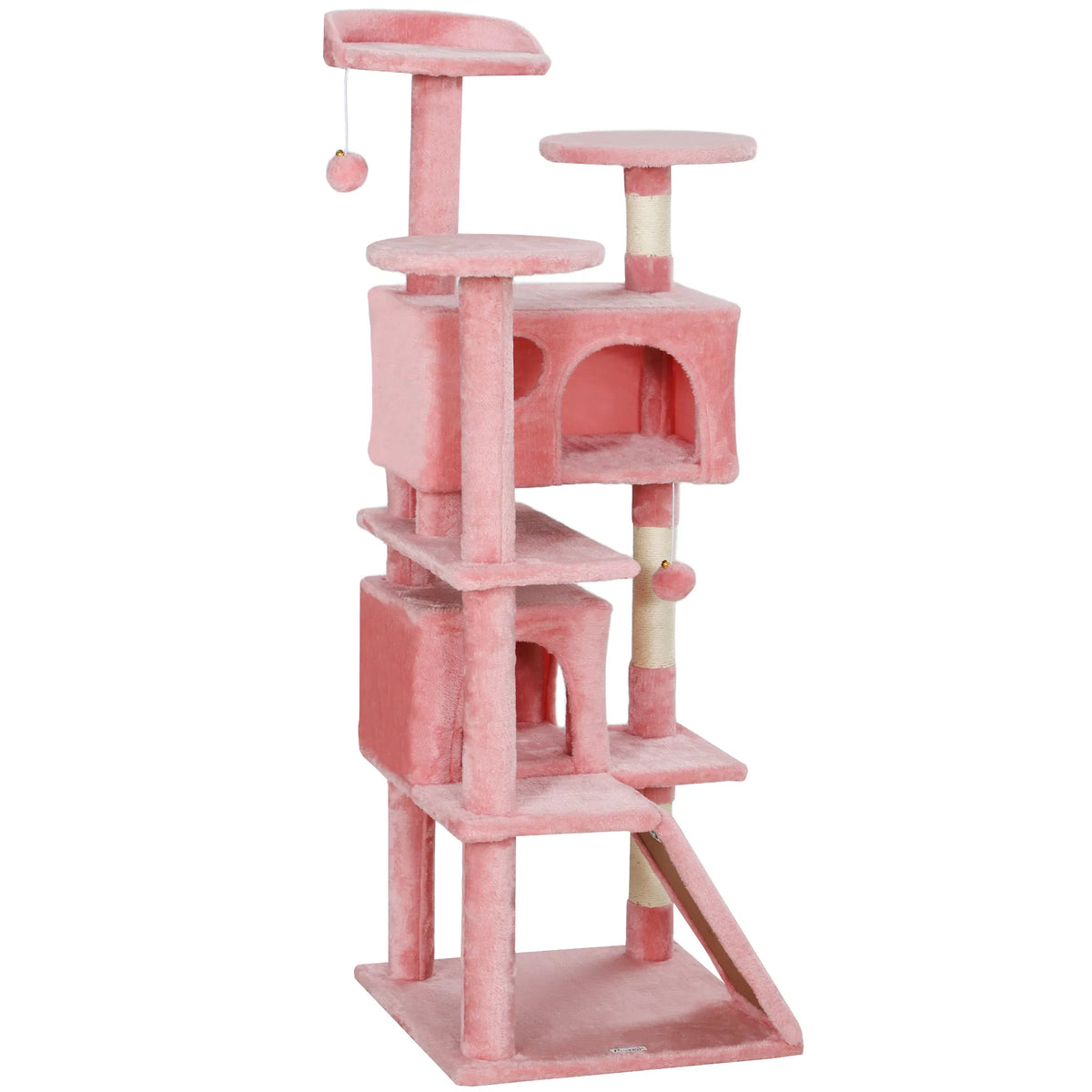 54" Cat Tree, Multi-Level Cat Tower with Scratching Posts, Cat Condos, Bed, Platforms, Ramp, Toy Ball, Pink