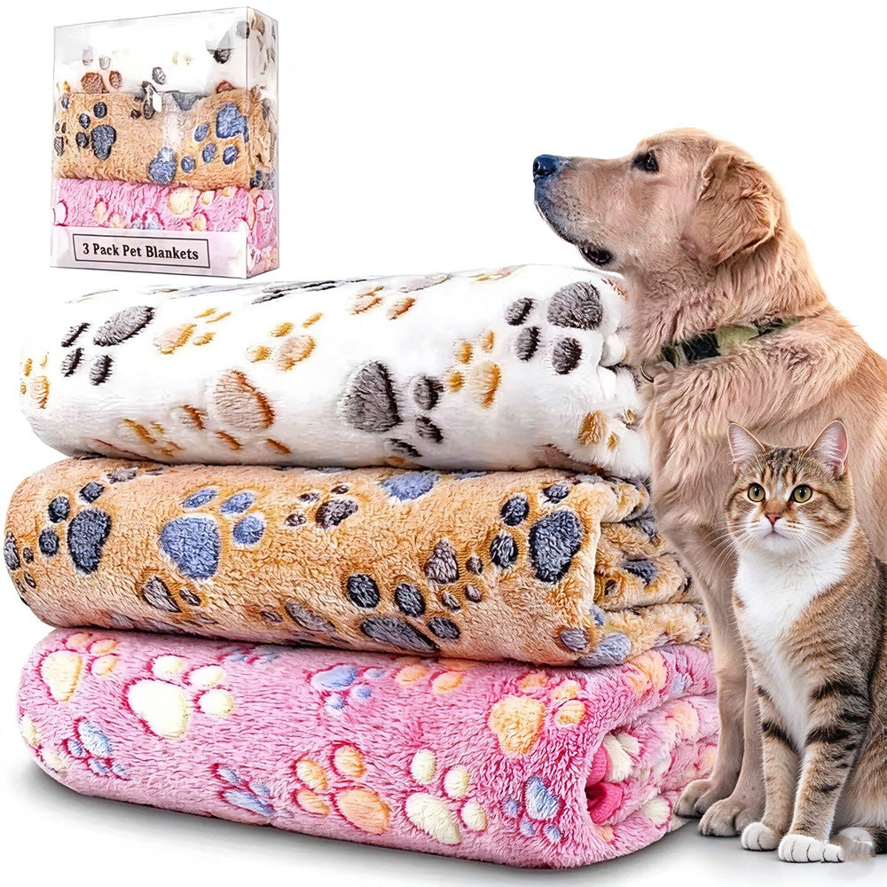 3 Pack Pet Blanket, Soft Plush Paw Print Dog Blanket Washable, Warm Fleece Cat Blanket For Large Medium Dogs, Sofa Couch