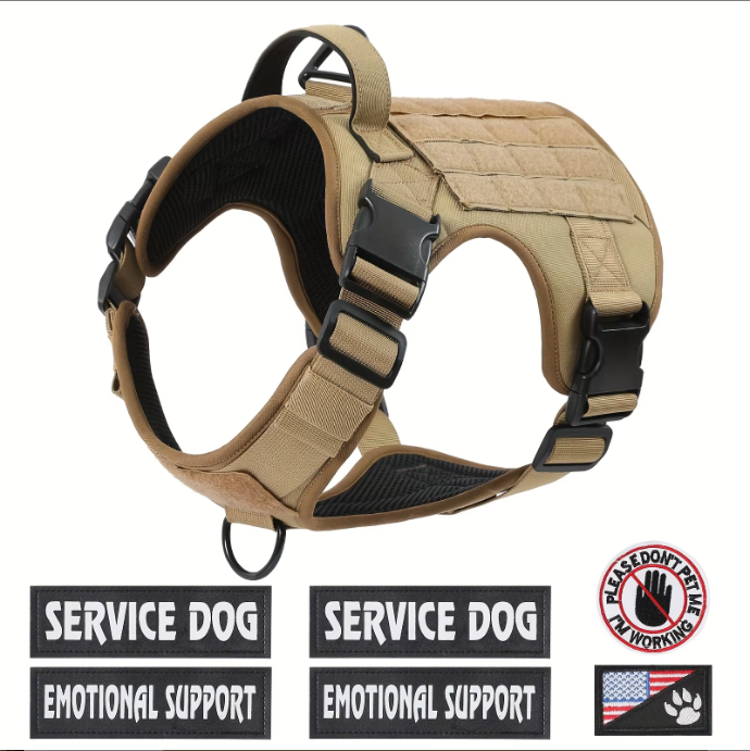 Hiphoppet US Local Tactical Service Dog Harness Vest Adjustable Reflective No Pulling Large Dog Harness With Metal Buckl