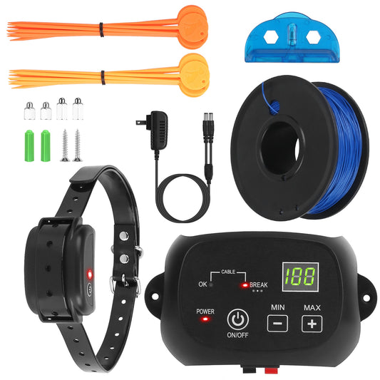 1Set Dog Fence System Pet Containment System With One Hundred Adjustable Levels IPX7 Waterproof Rechargeable Receiver Un