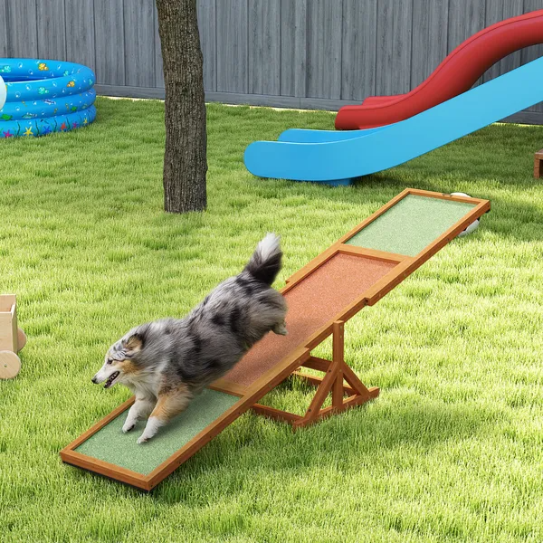 Wooden Dog Agility Seesaw For Training And Exercise, Weather Resistant, 83 L X 16 W X 14 H Inch