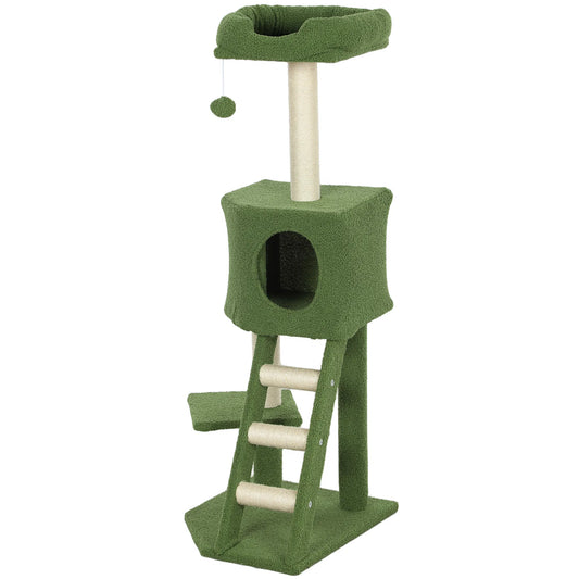 47" Tall Cat Tree Tower with Condo, Ladder, Scratching Posts and Hanging Ball, Green
