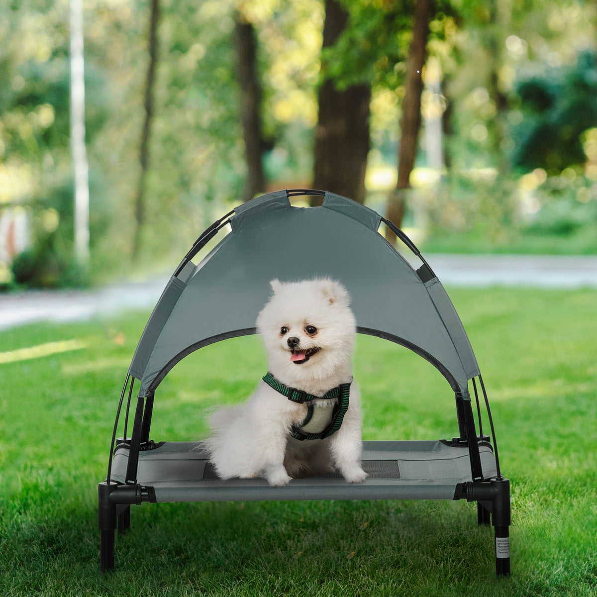 Elevated Dog Bed with Removable Canopy, Outdoor Dog Cot with UV Protection Canopy Shade, 24 inch Pet Bed for Camping, Gr