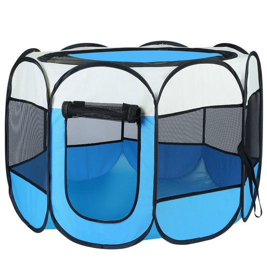 Pink-Blue Options -- 1Pc Portable Foldable Pet Tent Exercise Pen Kennel Removable Zipper Top And Bottom Water Resistant 