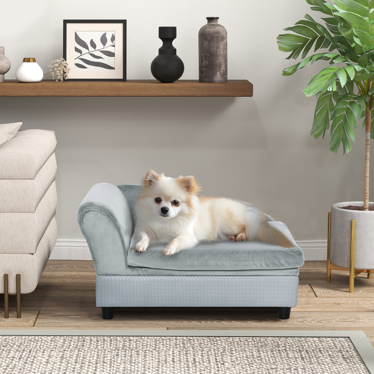 Luxury Fancy Dog Couch with Hidden Storage, Small Dog Sofa Bed with 2" Soft Foam, Modern Pet Furniture for Puppies & Lit