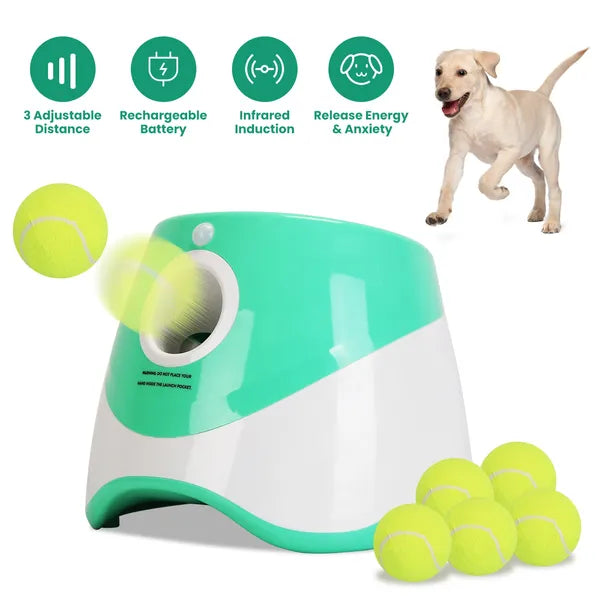 Automatic Dog Ball Launcher Included 6 Tennis Balls Dog With 3 Adjustable Launch Distance Interactive Ball Thrower Fetch