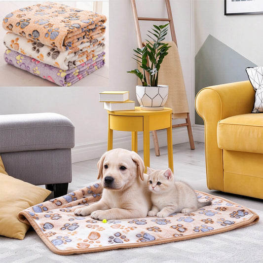 3 Pack Pet Blanket, Soft Plush Paw Print Dog Blanket Washable, Warm Fleece Cat Blanket For Large Medium Dogs, Sofa Couch