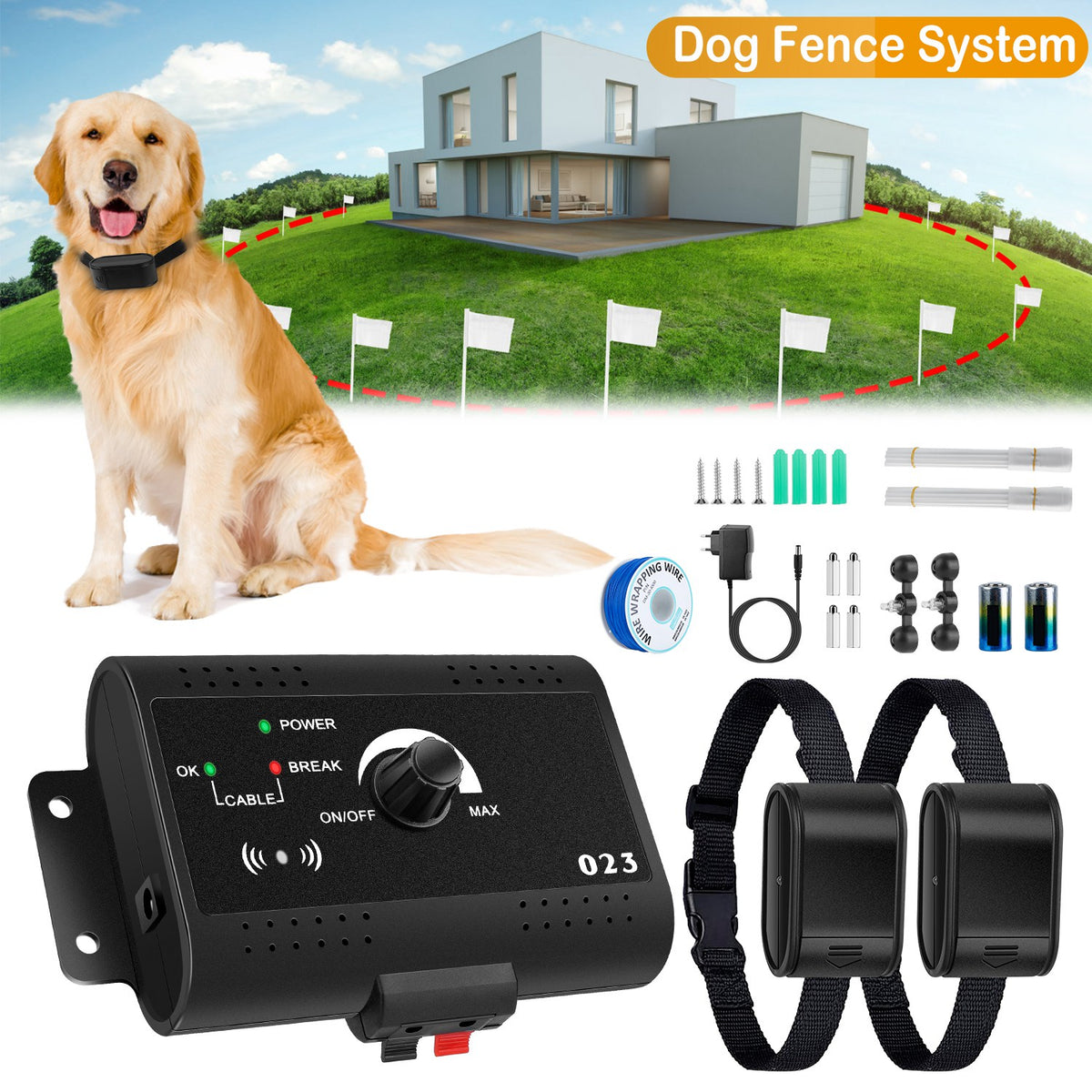 1Set Electric Dog Fence System Pet Tone Shock Boundary Containment Water Resistant Collar Receiver For Small Medium Larg