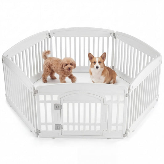 Dog Playpen Safe & Secure Indoor-Outdoor Pet Fence -Folding & Portable Ideal For Small To Medium Dogs - Easy To Clean