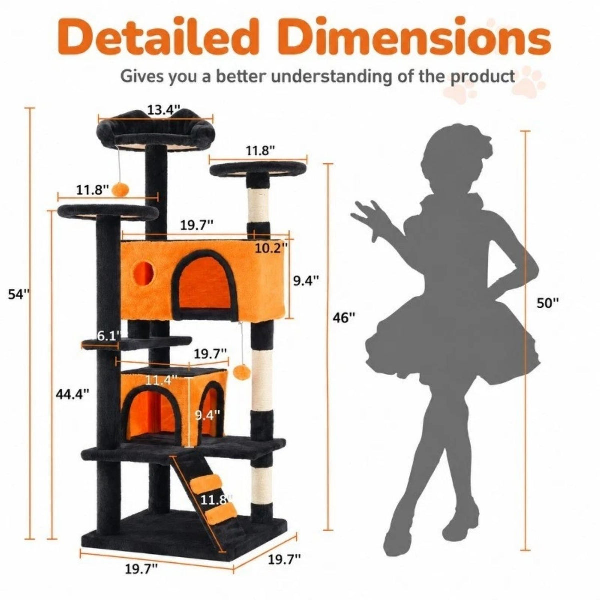 Multi-Level Cat Tower, Cat Tree With Full-Wrapped Sisal Scratching Posts, 2 Condos And Hanging Toy For Multi-Cats And Ac