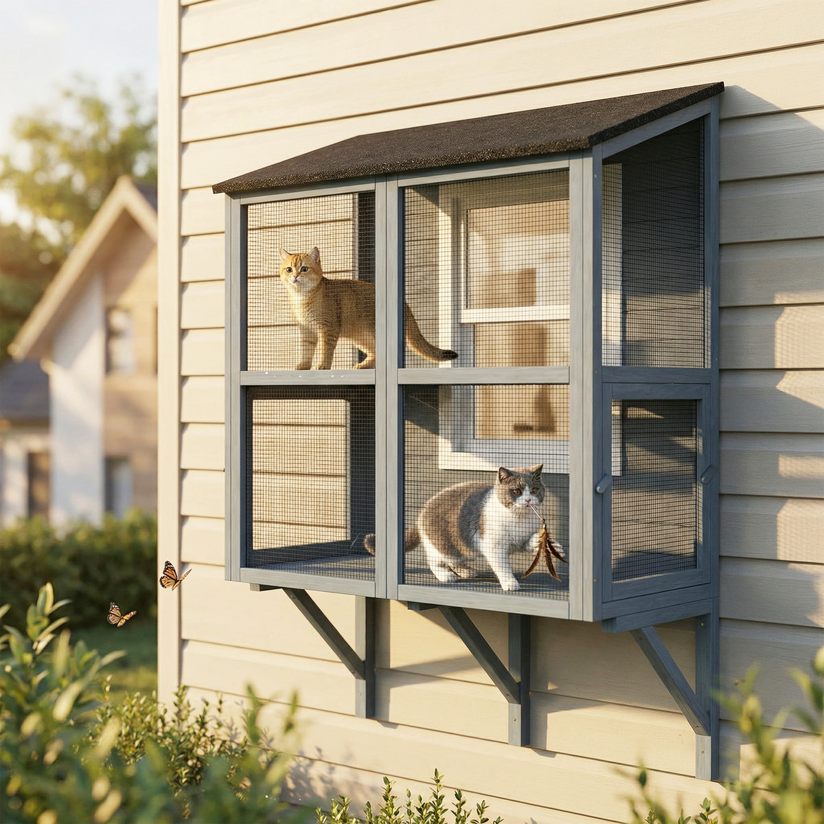 Catio Outdoor Cat Enclosure Outdoor Window Box Cat House with Waterproof Roof 39.4"L Gray